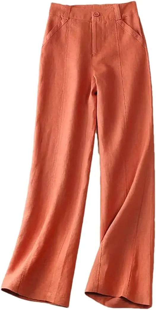 Women's Solid Color Buttoned Wide Leg Pants Loose High Waist Straight Pants