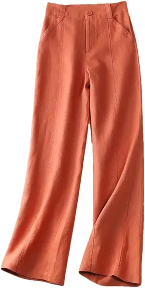 Women's Solid Color Buttoned Wide Leg Pants Loose High Waist Straight Pants