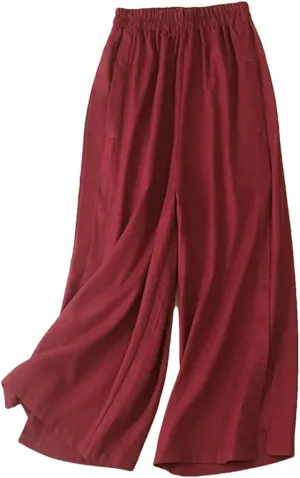 Women's Solid Color Elastic Waist Wide Leg Pants Casual Thin Harem Pants