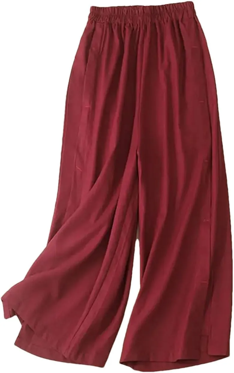 Women's Solid Color Elastic Waist Wide Leg Pants Casual Thin Harem Pants