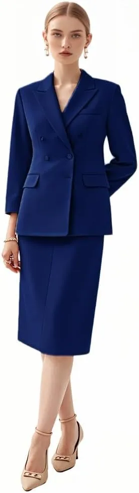 Womens Suits with Pencil Skirt 2 Piece Blazer Set Tuxedos Business Wedding Workout Outfits