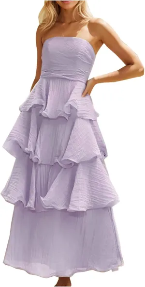 Women's Summer Dress Strapless Maxi Dress 2025 Casual Tube Tops Sleeveless Off Shoulder Tiered Beach Boho Sundress