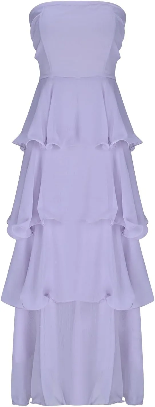 Women's Summer Dress Strapless Maxi Dress 2025 Casual Tube Tops Sleeveless Off Shoulder Tiered Beach Boho Sundress
