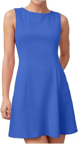 Womens Summer Sleeveless Boat Neck Mini Dress Slim Fitted Party Club Little Short Dresses Cute Sexy Bodycon Dress