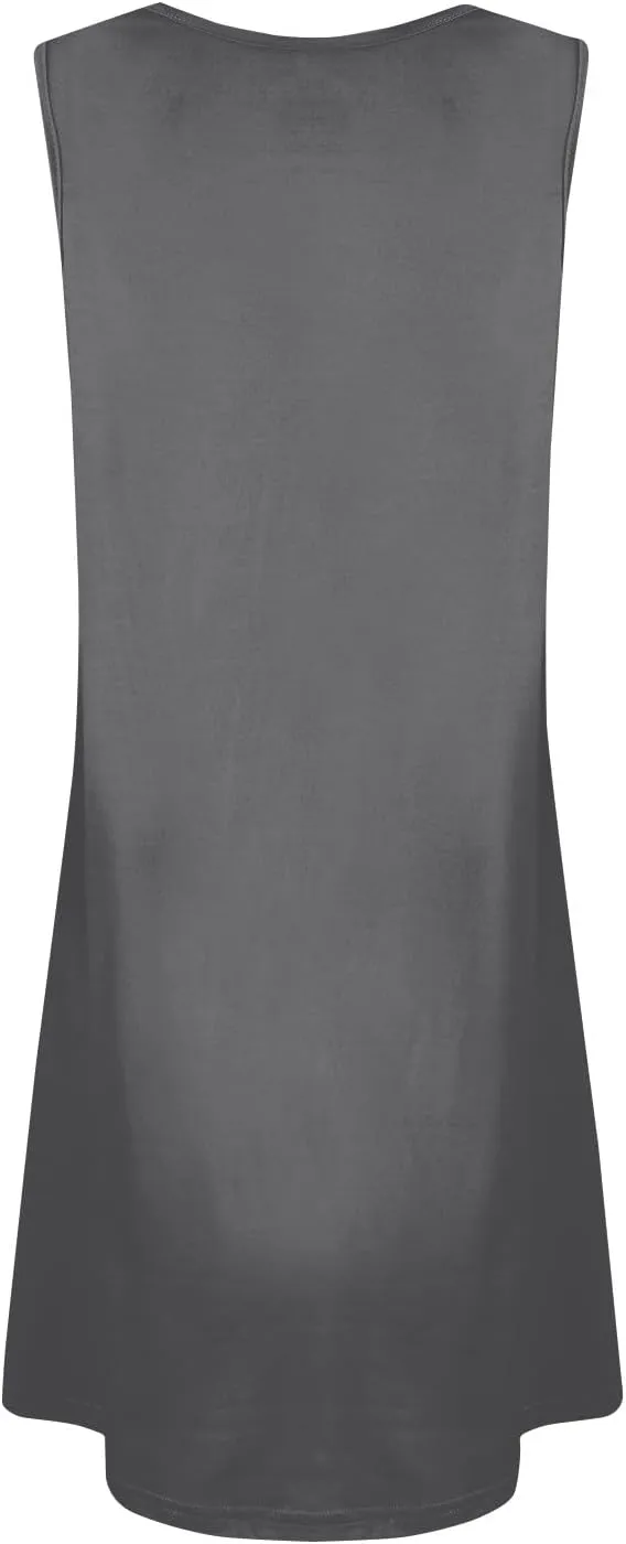 Women's Summer Sundresses Casual Loose Trendy Sleeveless V-Neck Solid Button Vacation Beach Dress Plus Size, S-3XL