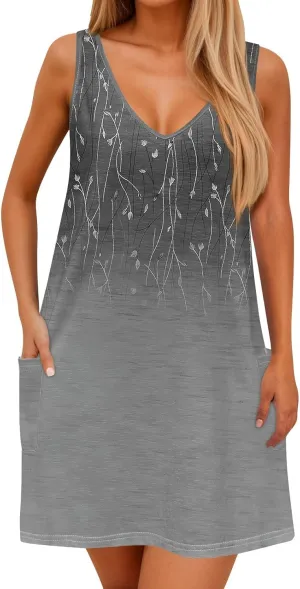 Women's Sundresses 2025 Summer Casual Loose Trendy Sleeveless V-Neck Floral Print Boho Midi Dress, S-3XL