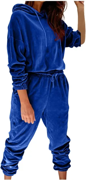 Womens Velvet Tracksuit Set Long Sleeve Hoodie Jumpers Jogger Pants 2 Piece Solid Sweatshirt and Sweatpants Sweatsuits