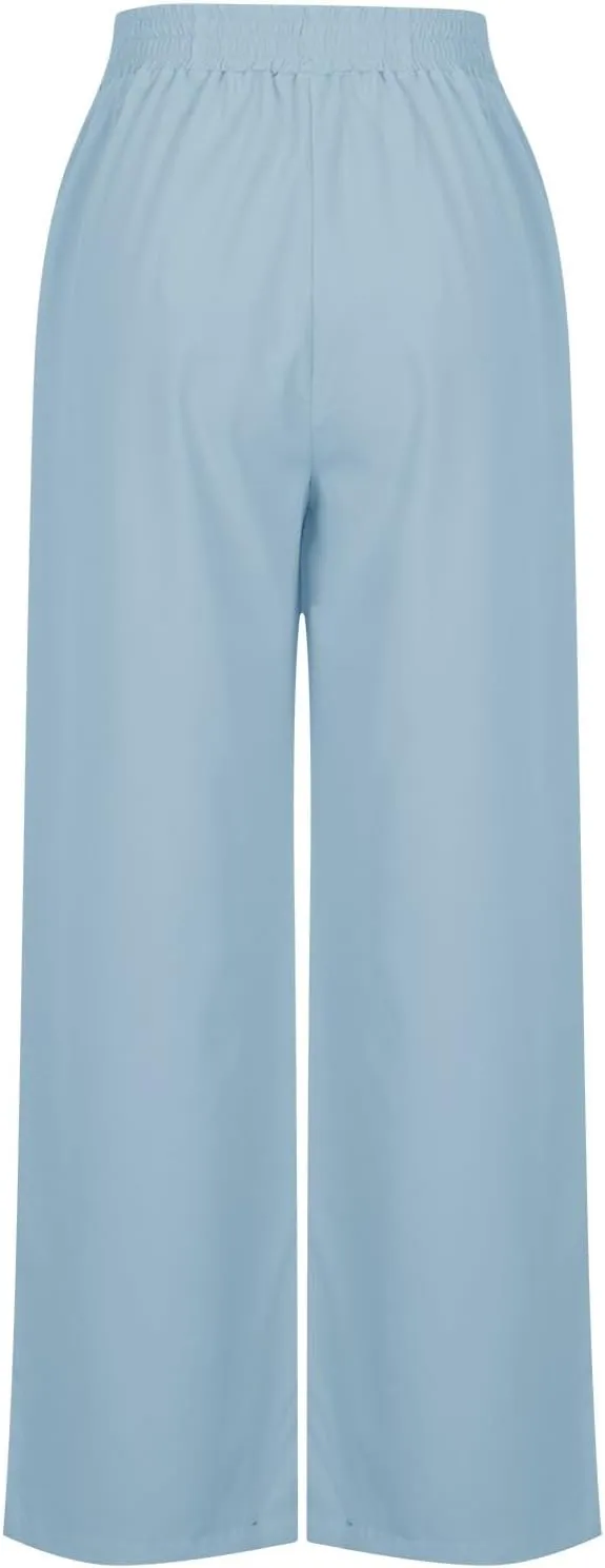 Womens Wide Leg Lightweight Pants Yoga Sport Palazzo Slacks High Waist Casual Travel Work Summer Trousers with Pockets