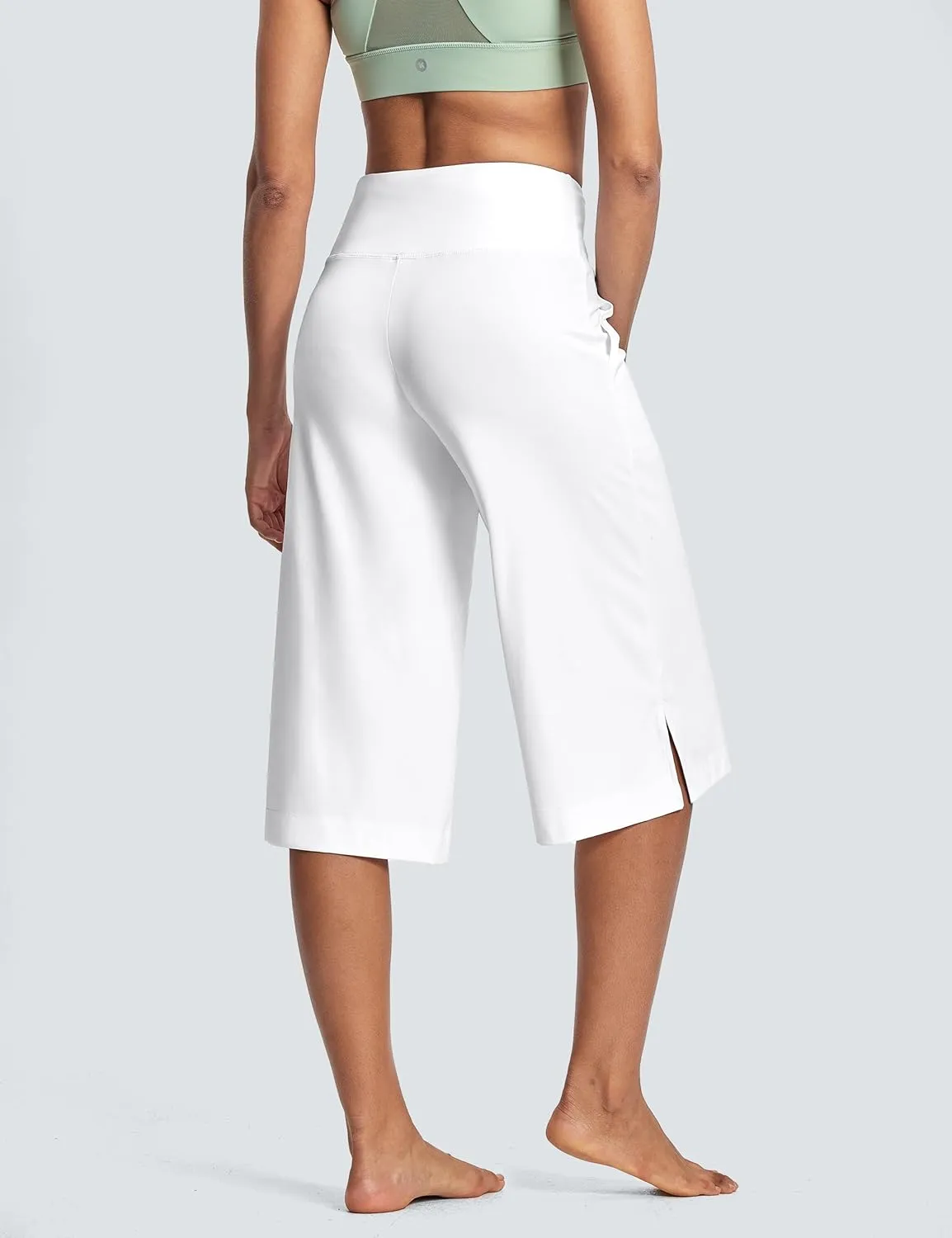 Women's Wide Leg Yoga Capris High Waist Loose Fit Dress Pants with Pockets Casual Lounge Capri Pants for Women