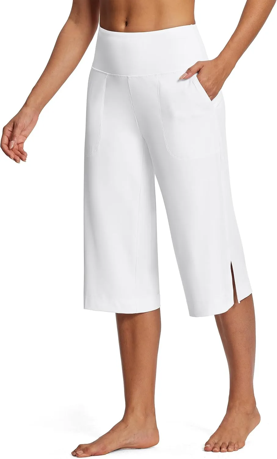 Women's Wide Leg Yoga Capris High Waist Loose Fit Dress Pants with Pockets Casual Lounge Capri Pants for Women