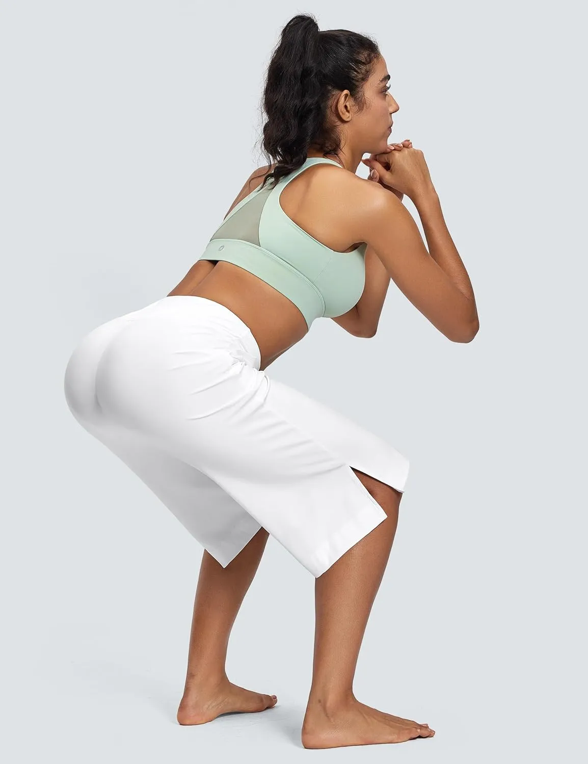 Women's Wide Leg Yoga Capris High Waist Loose Fit Dress Pants with Pockets Casual Lounge Capri Pants for Women