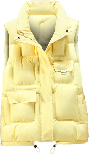 Work Vest For Women Outdoor Fishing Down Vest Utility Safari Travel Vest With Multi Pocket Winter Padded Jacket Coat