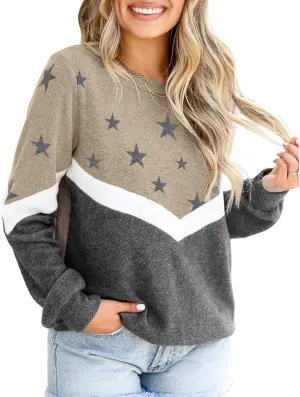 Y2k Oversized Sweatshirt for Women Vintage Star Graphic Hoodies Tops Crew Neck Striped Aesthetic Pullover Sweater