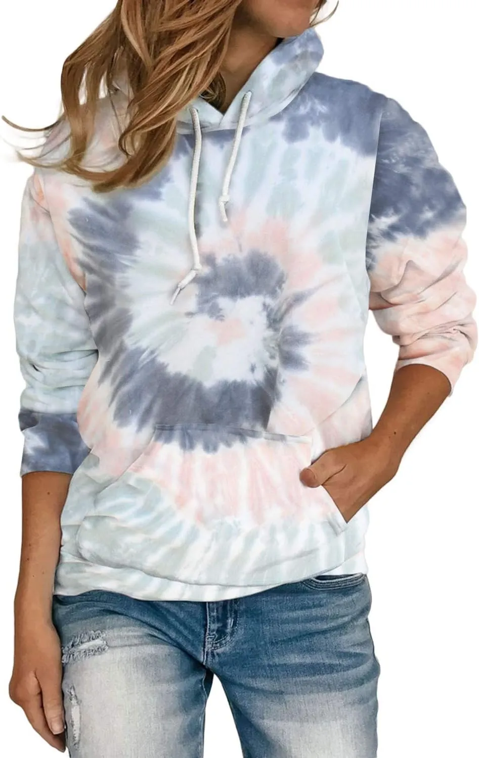 YOCUR Womens Tie Dye Crewneck Pullover Shirt Lightweight Sweatshirt Casual Loose Trendy Puff Sleeves Long Sleeve Tops