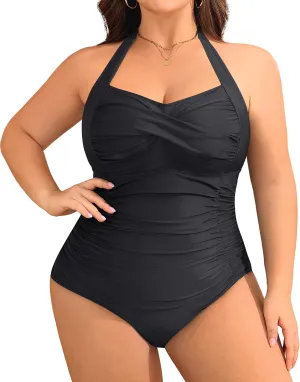 Yonique Plus Size Bathing Suit for Women One Piece Swimsuit Tummy Control Halter Tops for Women Swimwear
