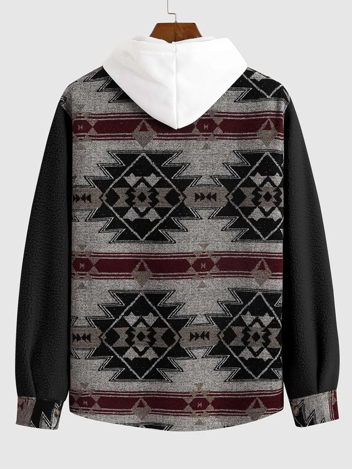 ZAFUL Men's Ethnic Aztec Printed Jacket Coat Flap Pocket Casual Long Sleeve Lightweight Lapel Faux FleeceShacket Top