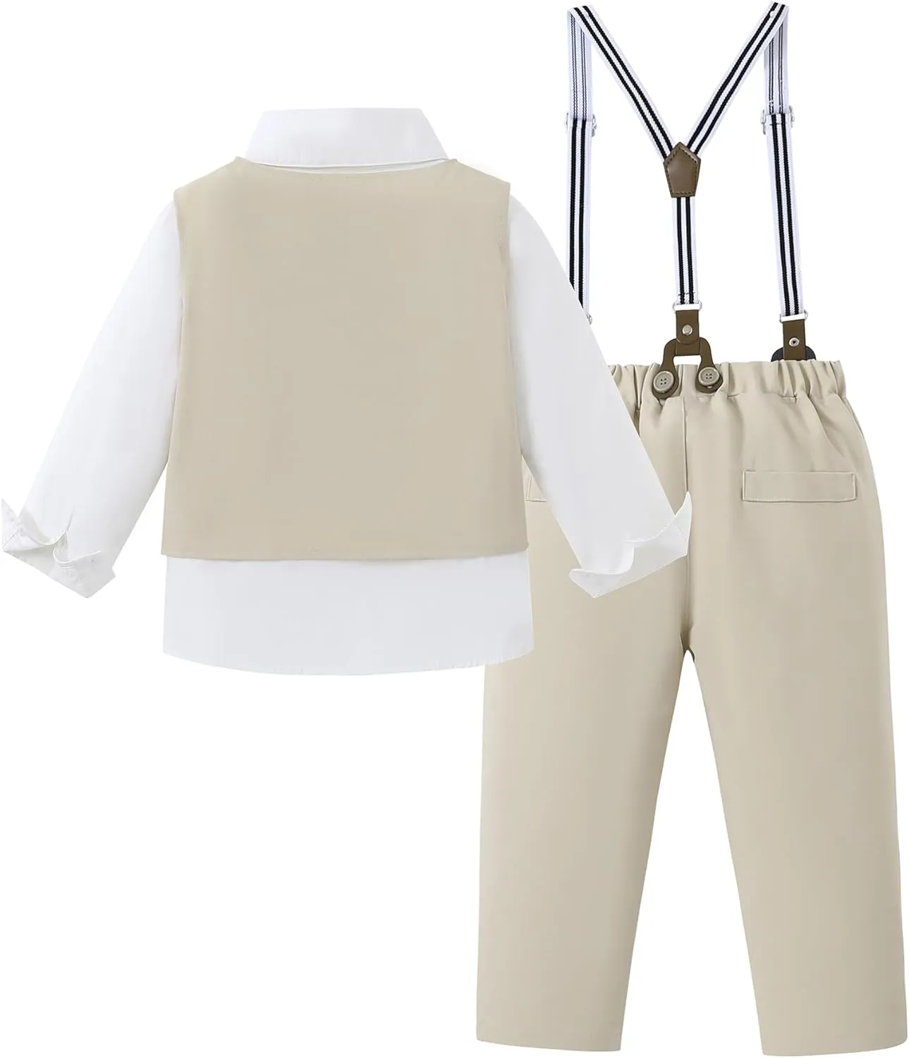 ZOEREA Boys Formal Suit Kid Clothes Gentleman Wedding Prom Outfit Long Sleeves Shirt Bowtie Vest Suspender Pants 6-10T