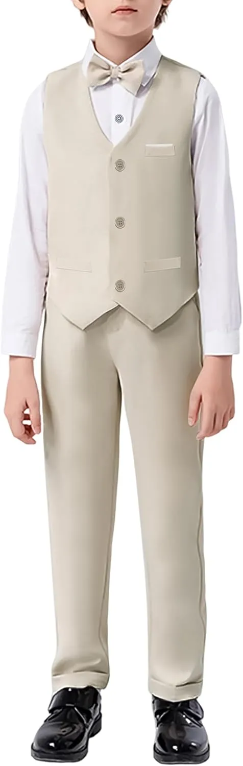 ZOEREA Boys Formal Suit Kid Clothes Gentleman Wedding Prom Outfit Long Sleeves Shirt Bowtie Vest Suspender Pants 6-10T